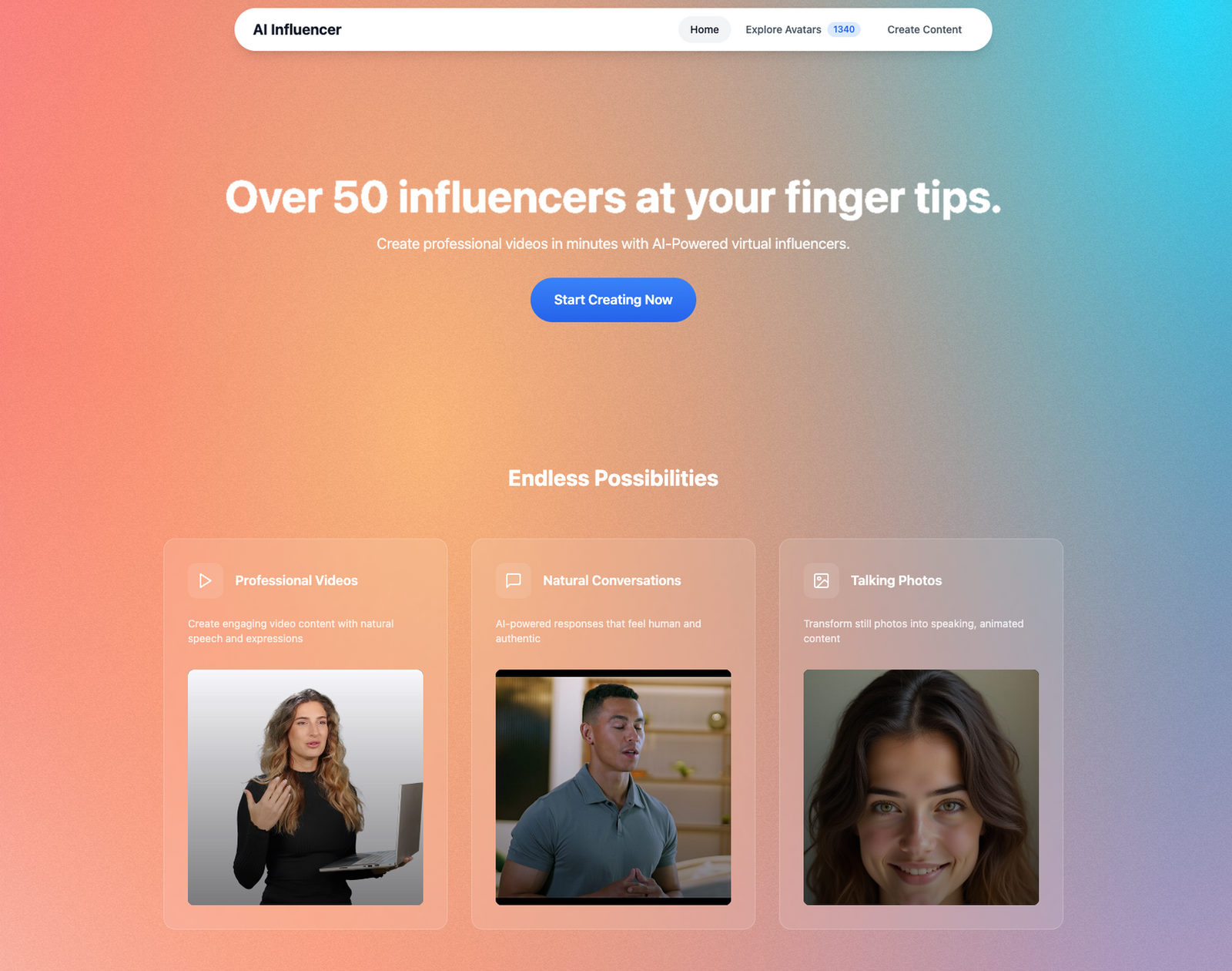 AI Influencer product screen