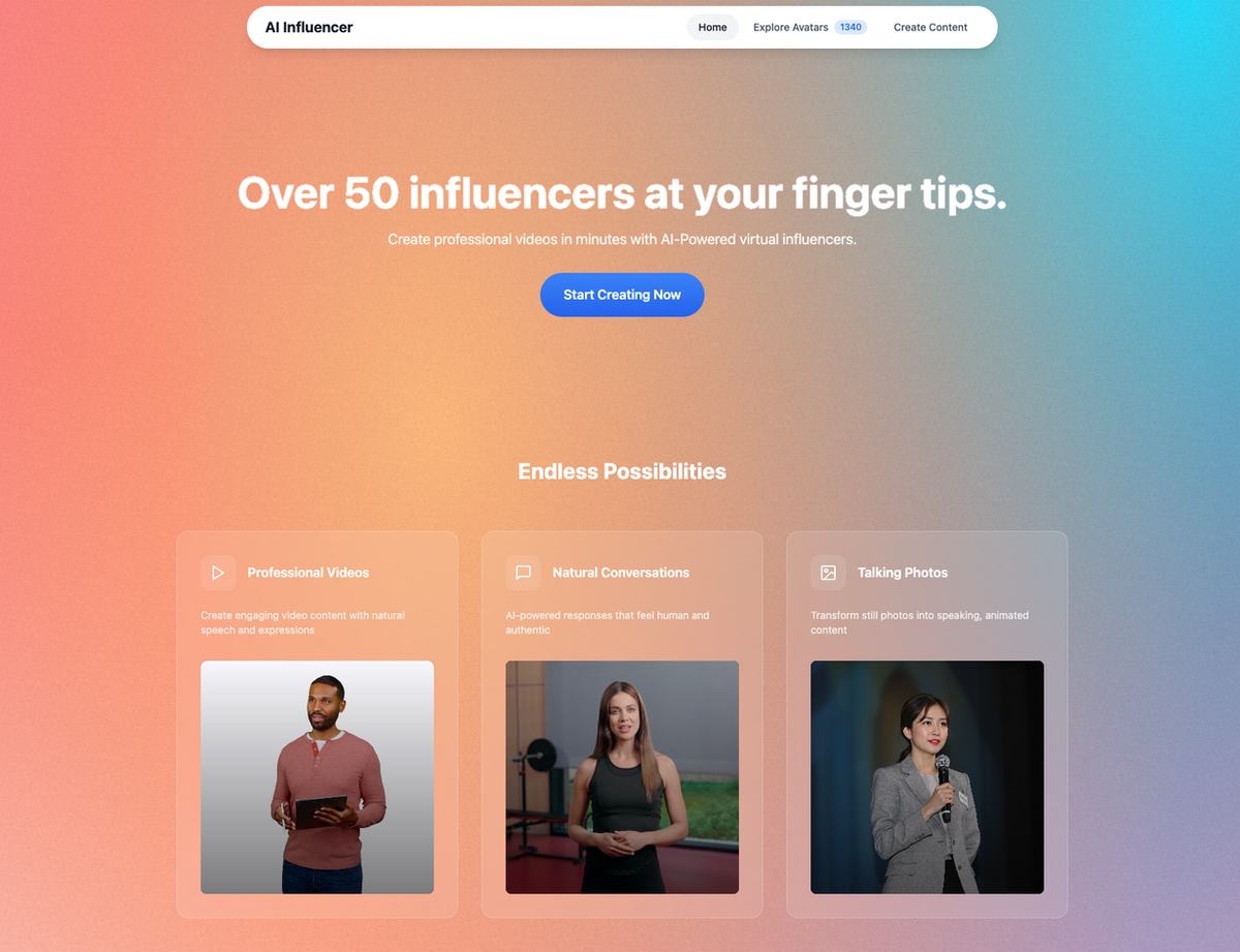 AI Influencer avatar library screen
