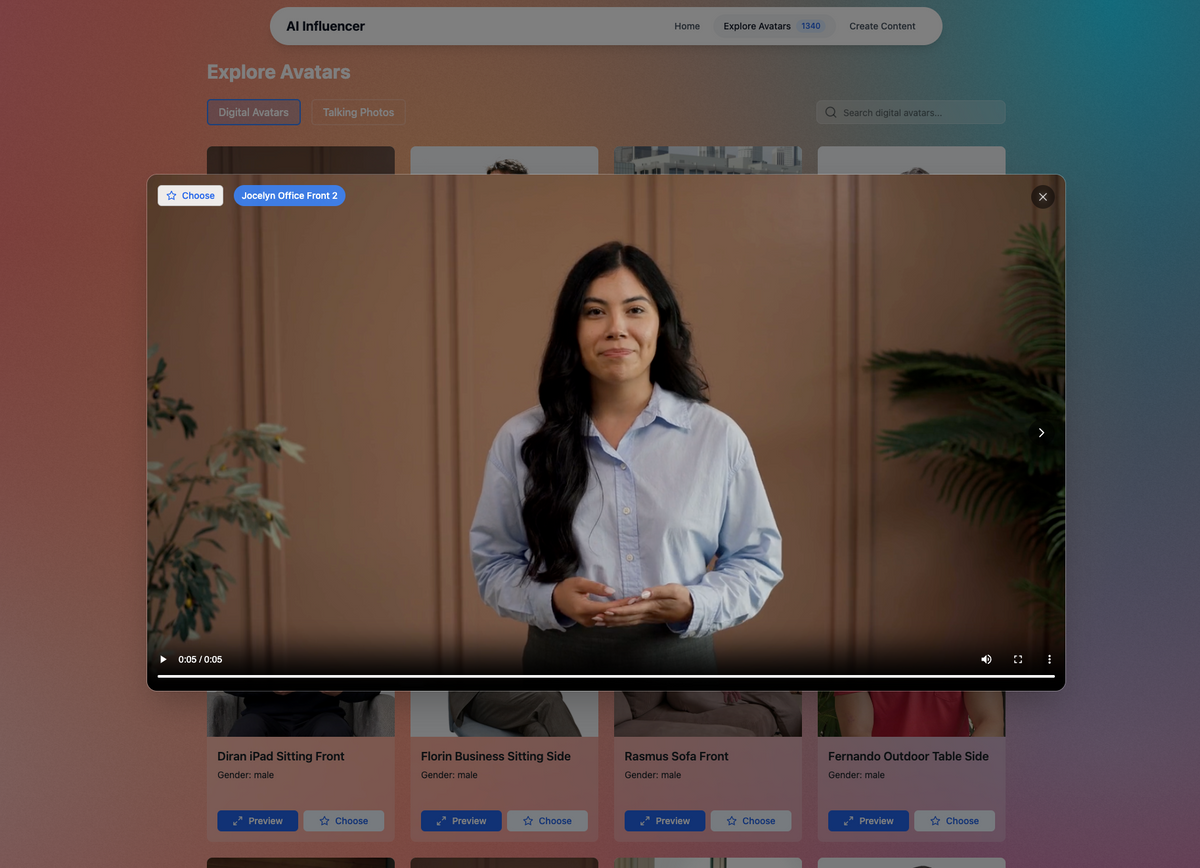 AI Influencer script customization screen
