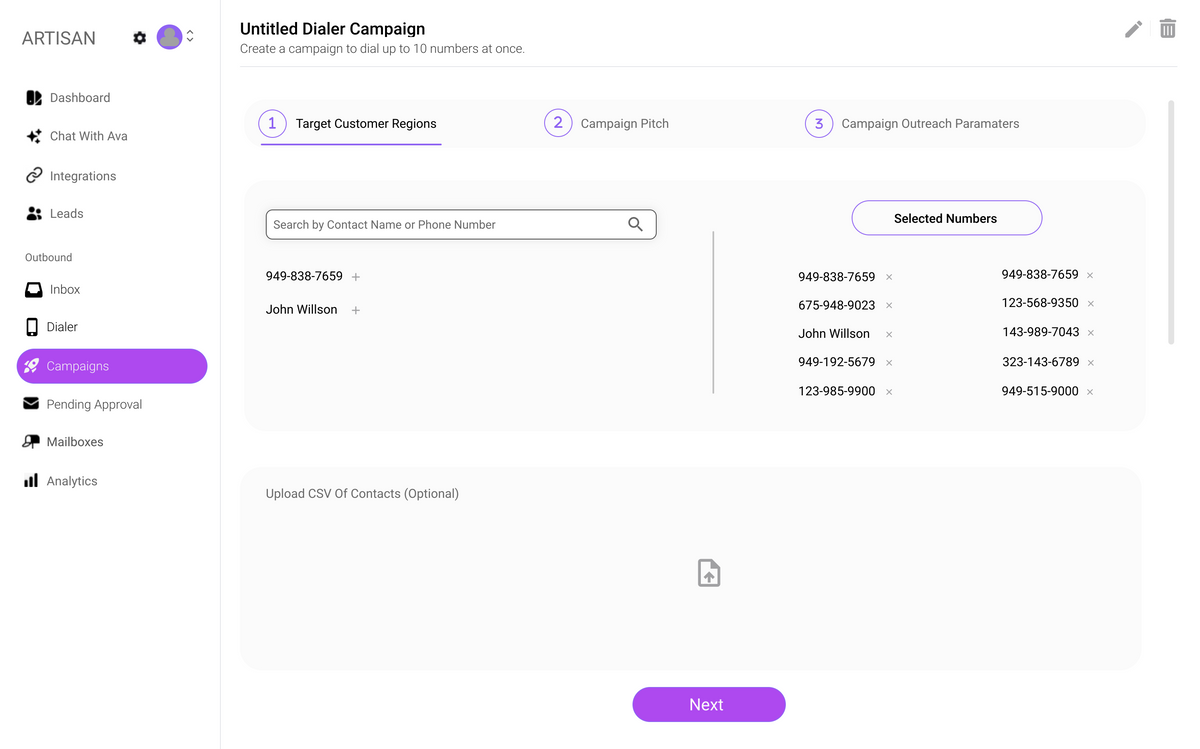 Phone number purchase mockup for the phone dialer platform