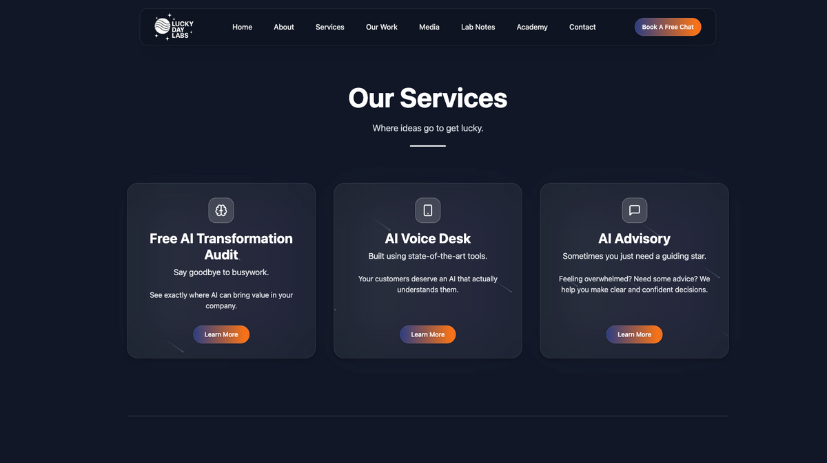 Lucky Day Labs services screen