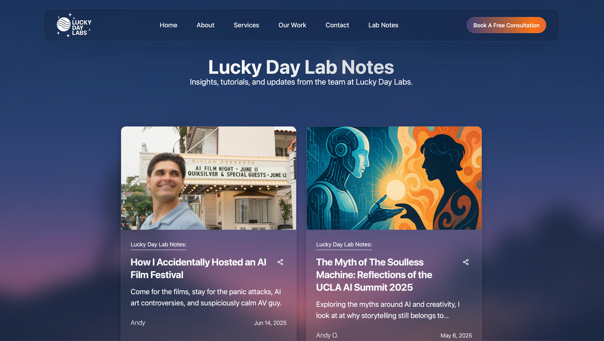 Lucky Day Labs notes blog screen